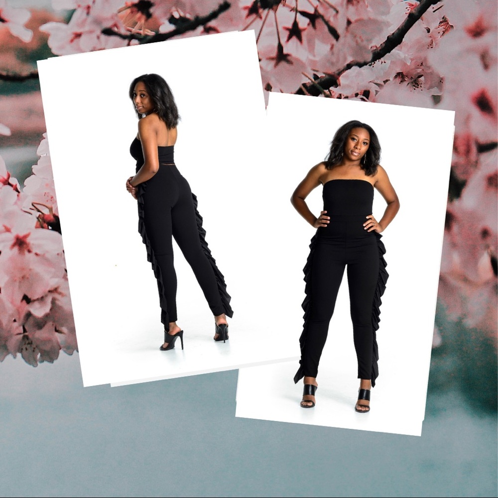 Ruffle Jumpsuit with open back.